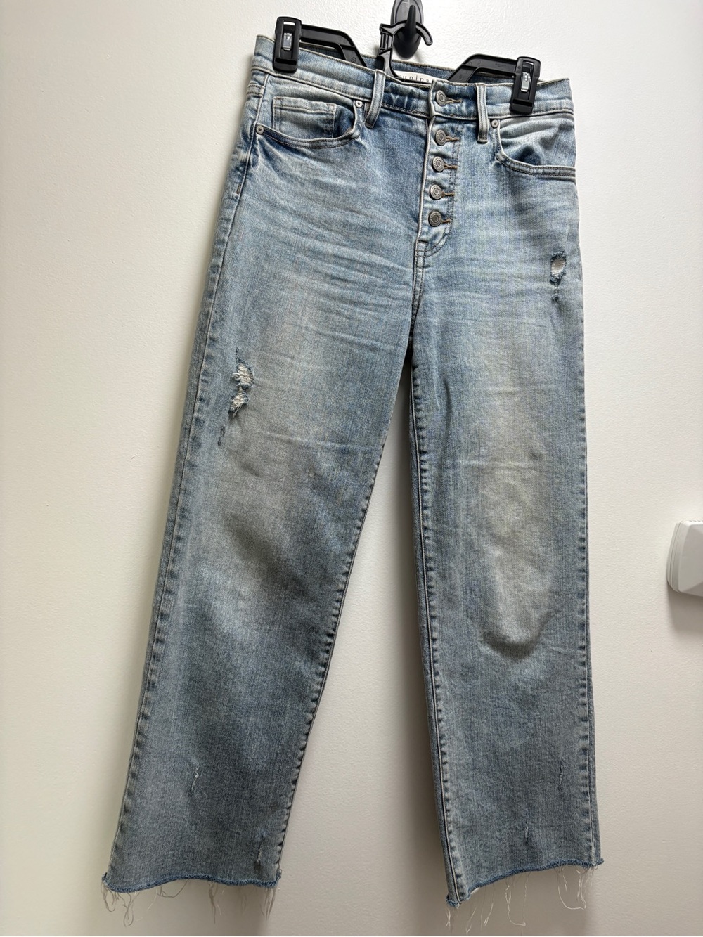 eunina Dawn Light Blue Distressed Straight Leg High Rise Crop Jeans | 5